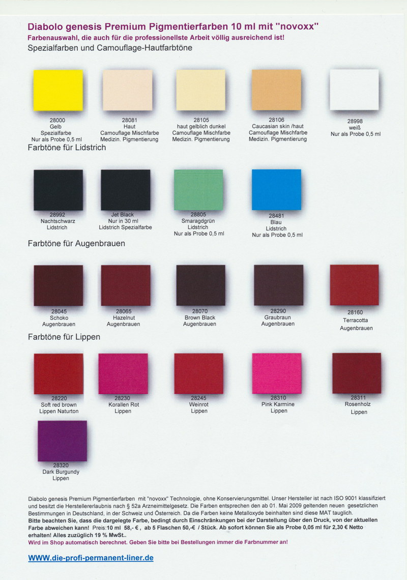 Farbtabelle Premium Pigmentierfarben